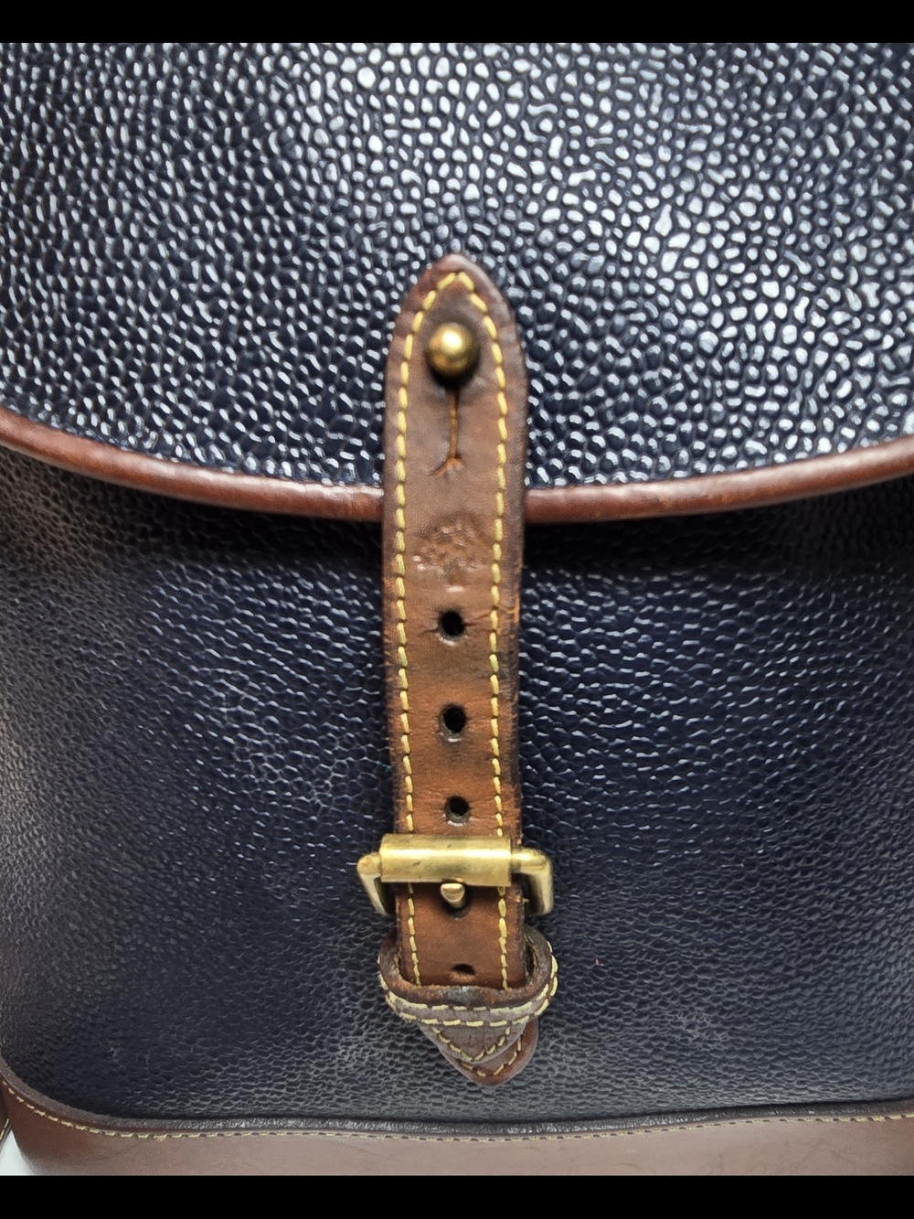 Vintage Mulberry Crossbody Bag Black Scotchgrain Leather Brown Trim - Picture 7 of 11
